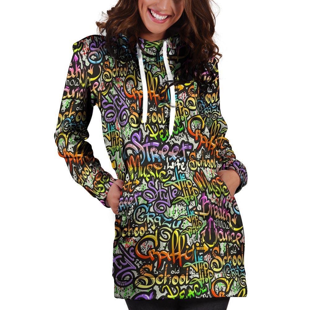 Airbrush Graffiti Print Hoodie Dress-grizzshop