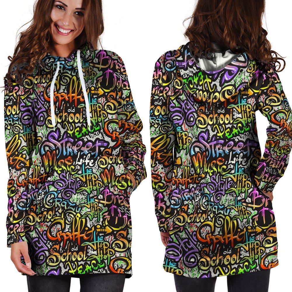 Airbrush Graffiti Print Hoodie Dress-grizzshop