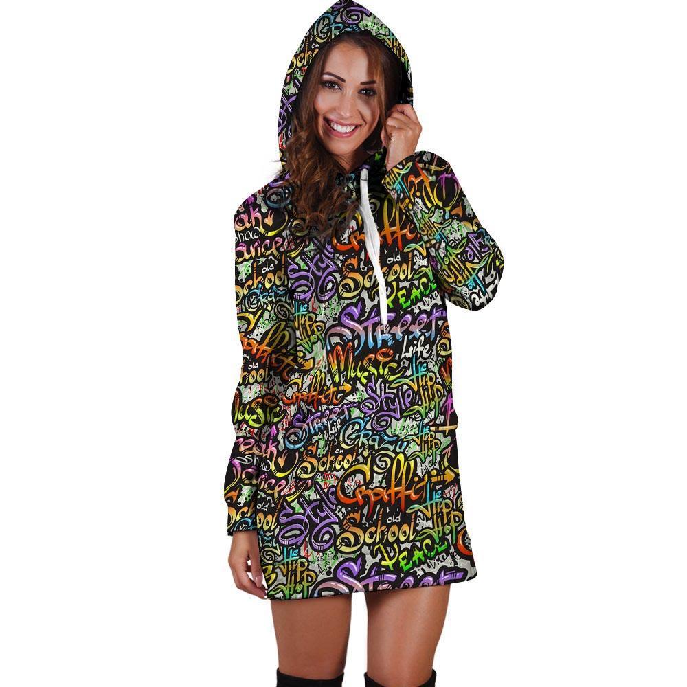 Airbrush Graffiti Print Hoodie Dress-grizzshop