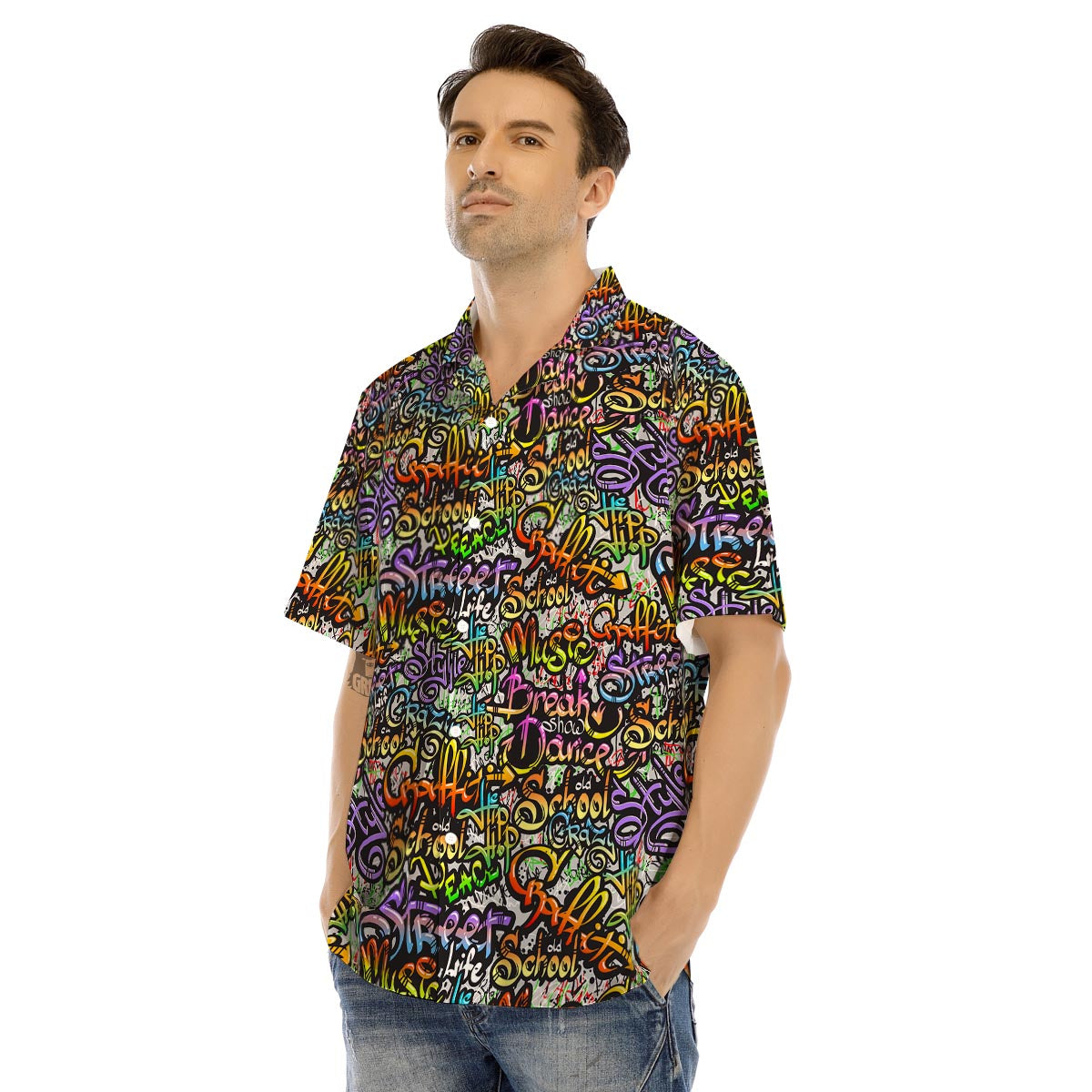 Airbrush Graffiti Print Men’s Hawaiian Shirt-grizzshop
