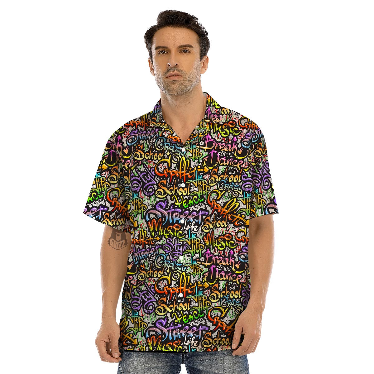 Airbrush Graffiti Print Men’s Hawaiian Shirt-grizzshop