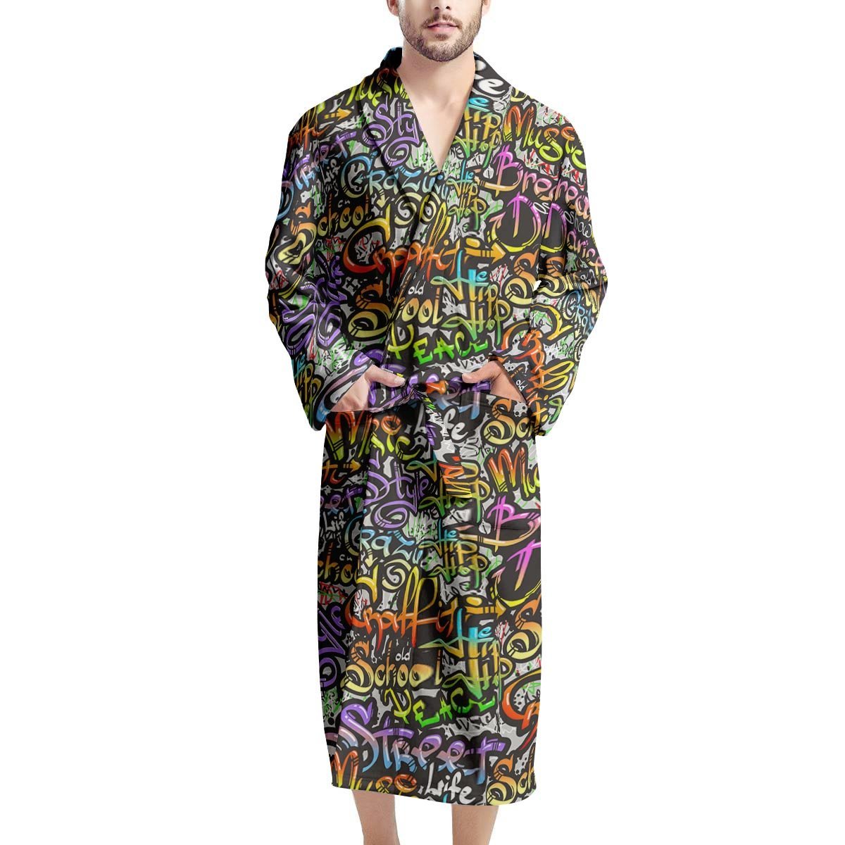 Airbrush Graffiti Print Men's Robe-grizzshop