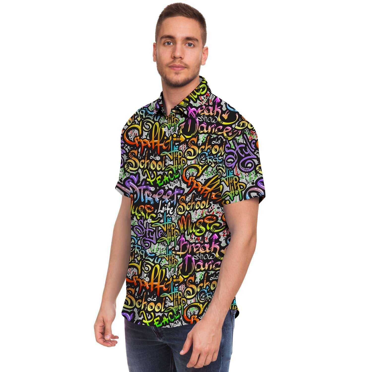 Airbrush Graffiti Print Men's Short Sleeve Shirt-grizzshop