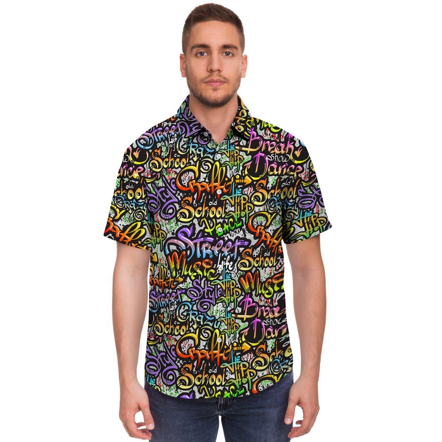 Airbrush Graffiti Print Men's Short Sleeve Shirt-grizzshop