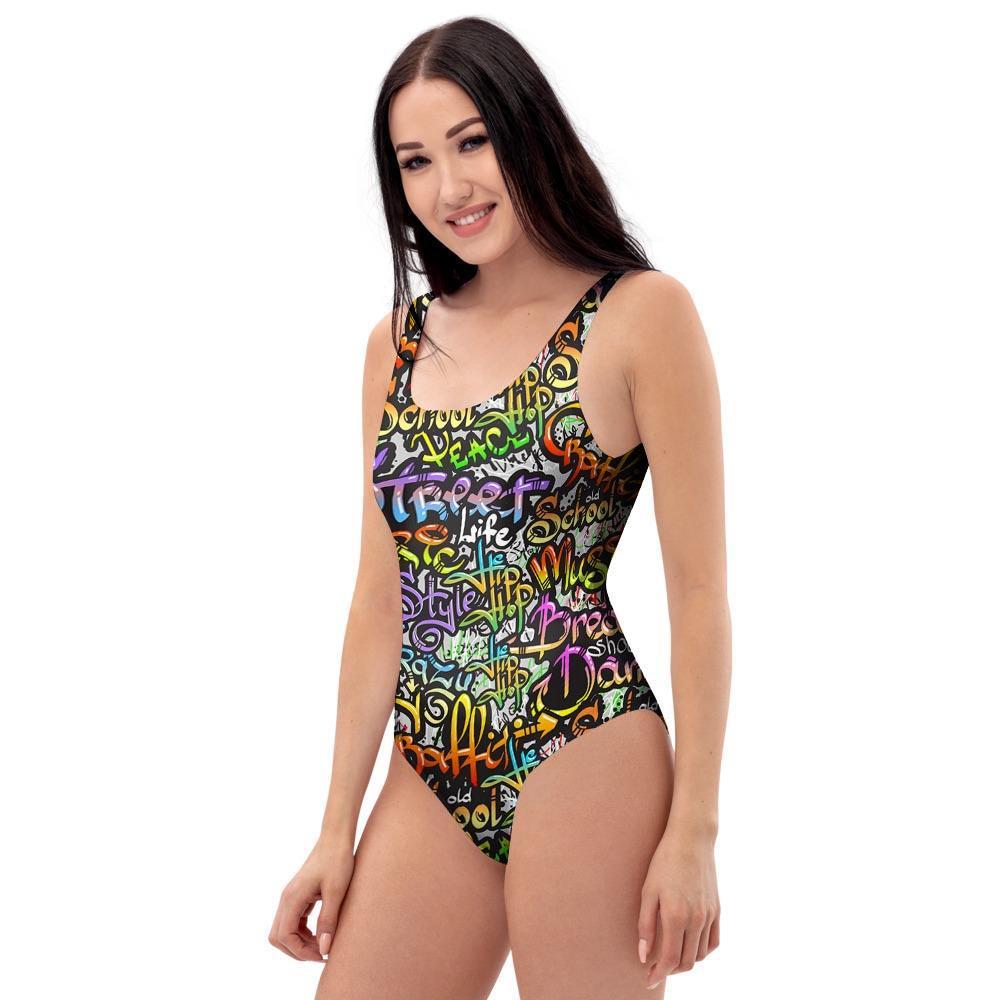 Airbrush Graffiti Print One Piece Swimsuite-grizzshop