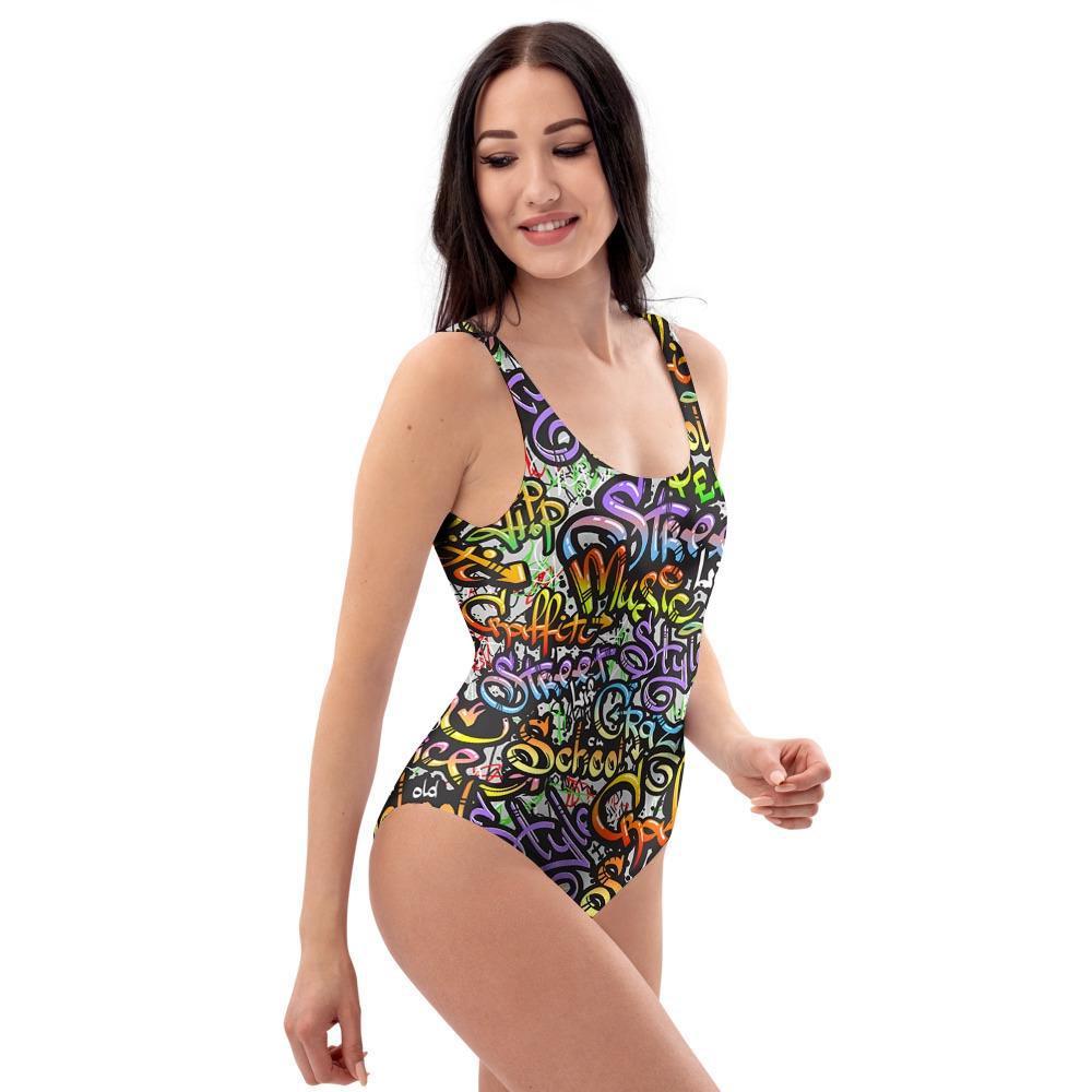 Airbrush Graffiti Print One Piece Swimsuite-grizzshop