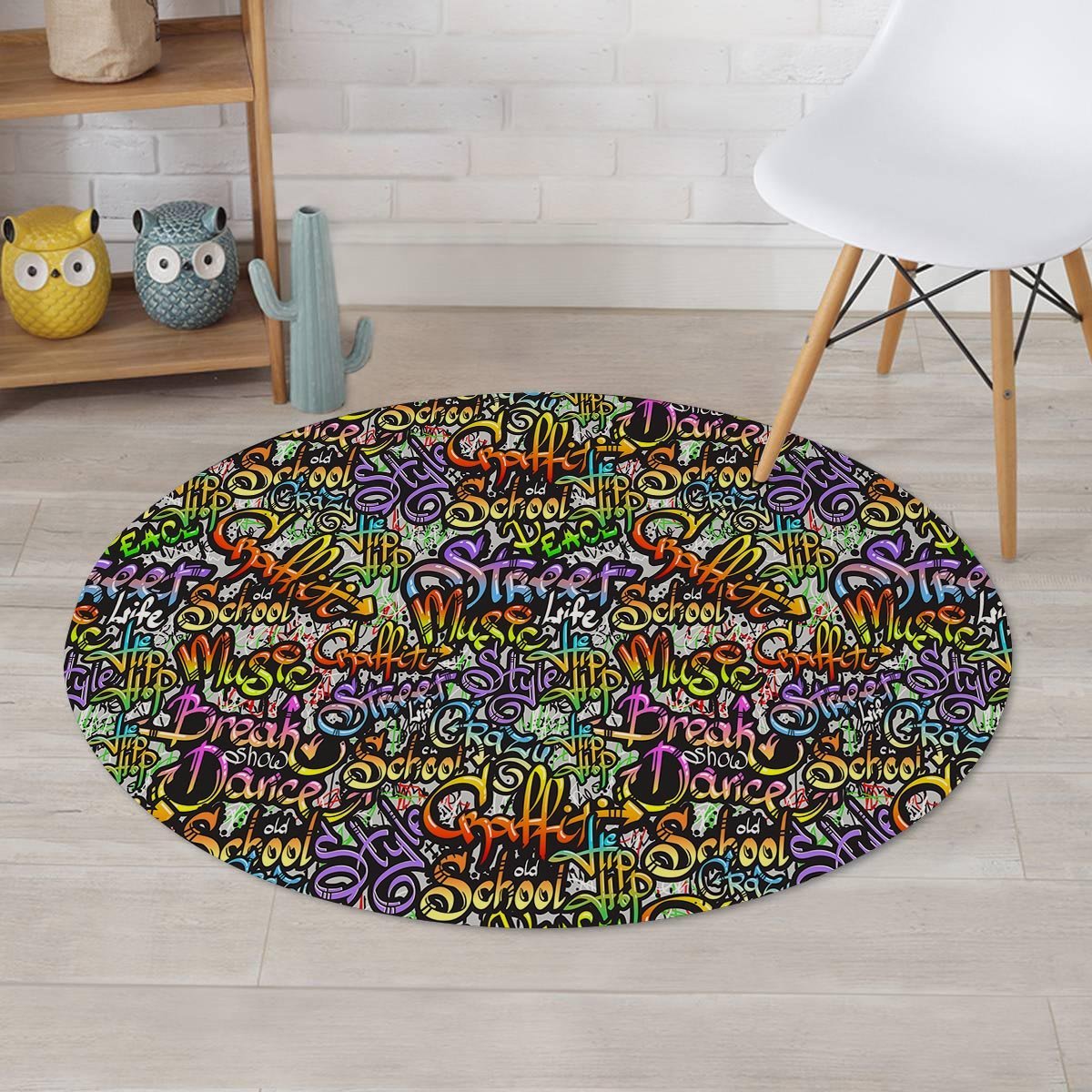 Airbrush Graffiti Print Round Rug-grizzshop