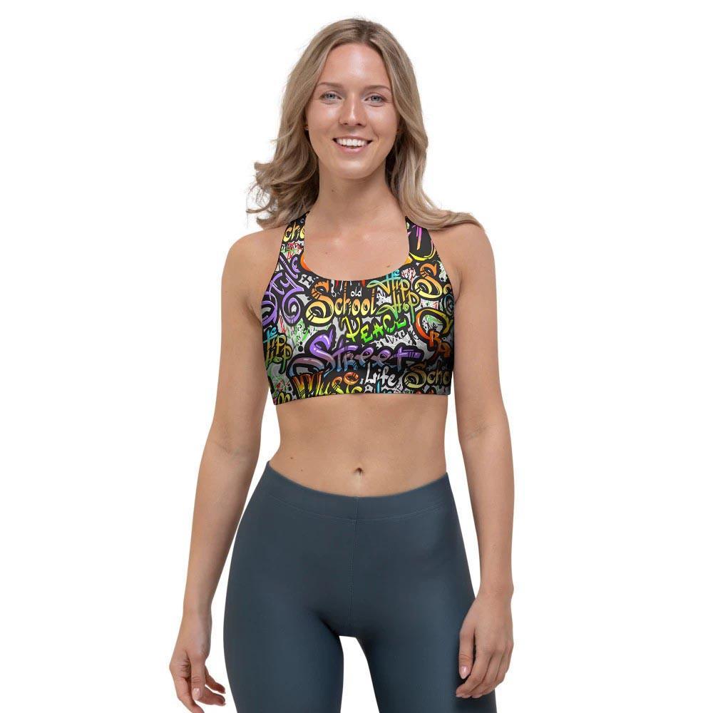 Airbrush Graffiti Print Sports Bra-grizzshop