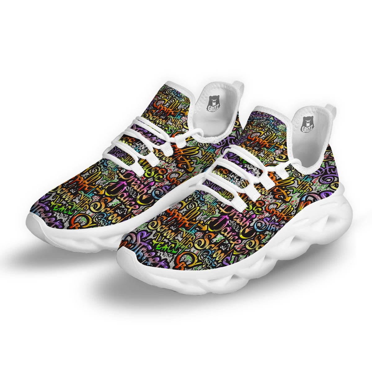Airbrush Graffiti Print White Running Shoes-grizzshop