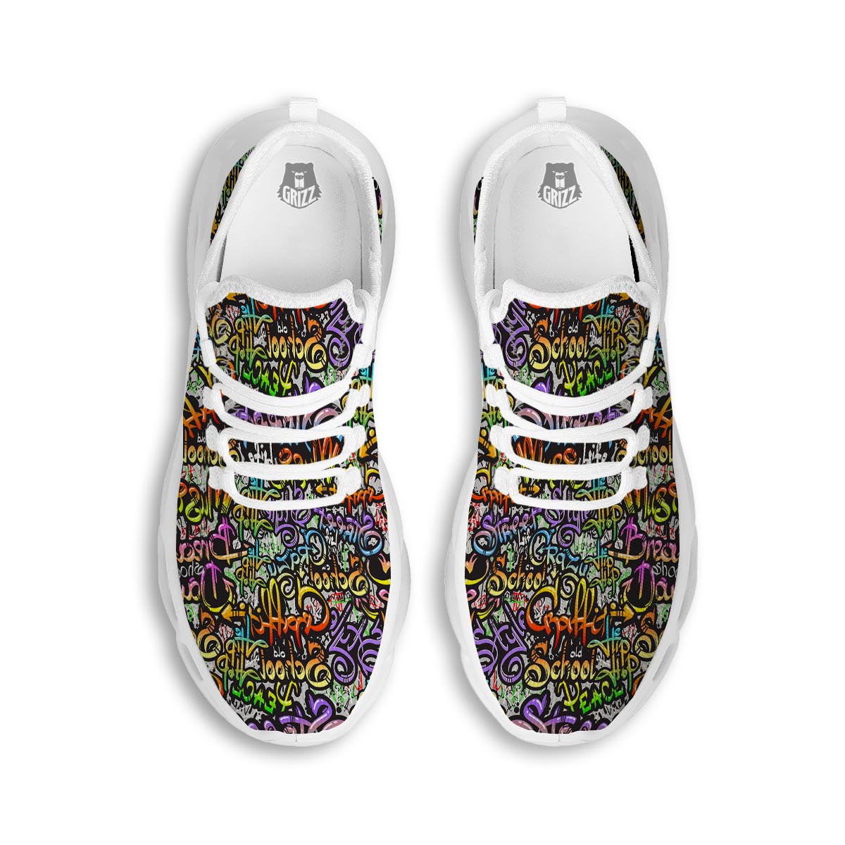 Airbrush Graffiti Print White Running Shoes-grizzshop