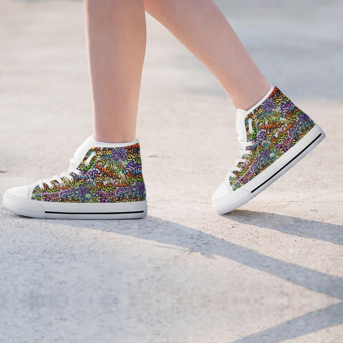 Airbrush Graffiti Print Women's High Top Shoes-grizzshop