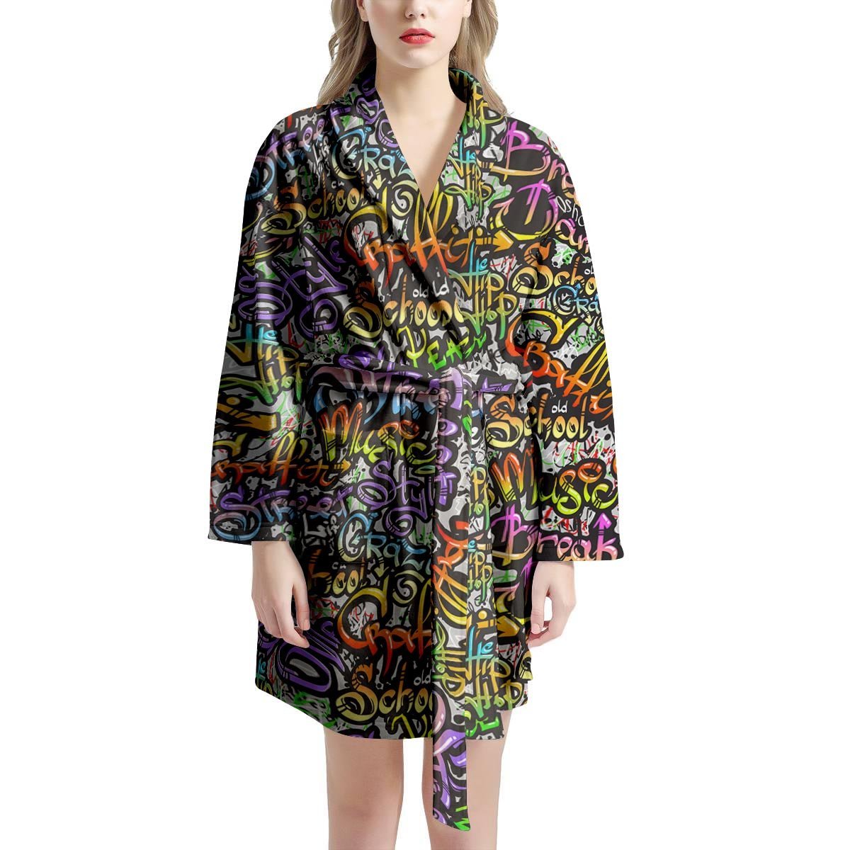 Airbrush Graffiti Print Women's Robe-grizzshop