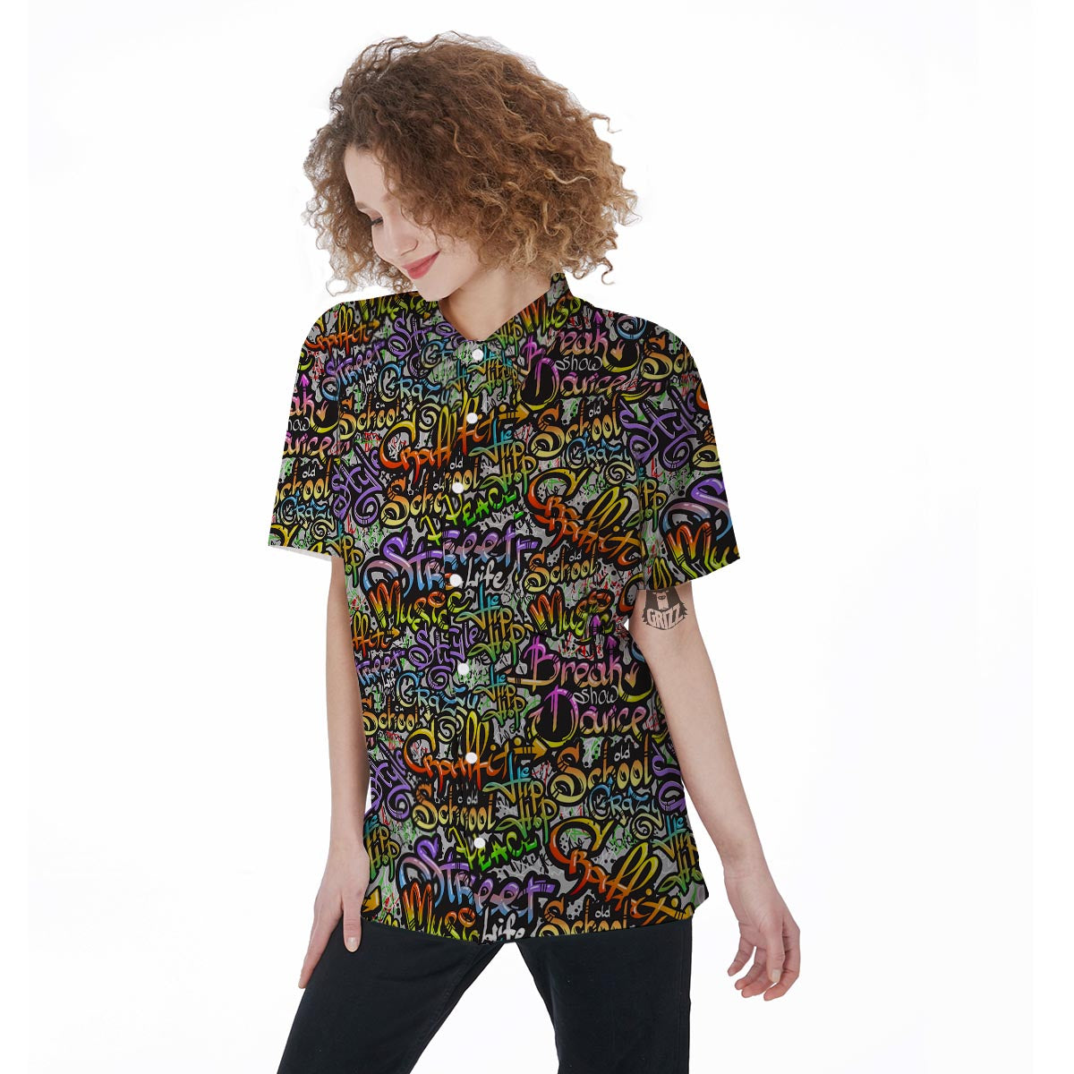 Airbrush Graffiti Print Women's Short Sleeve Shirts-grizzshop