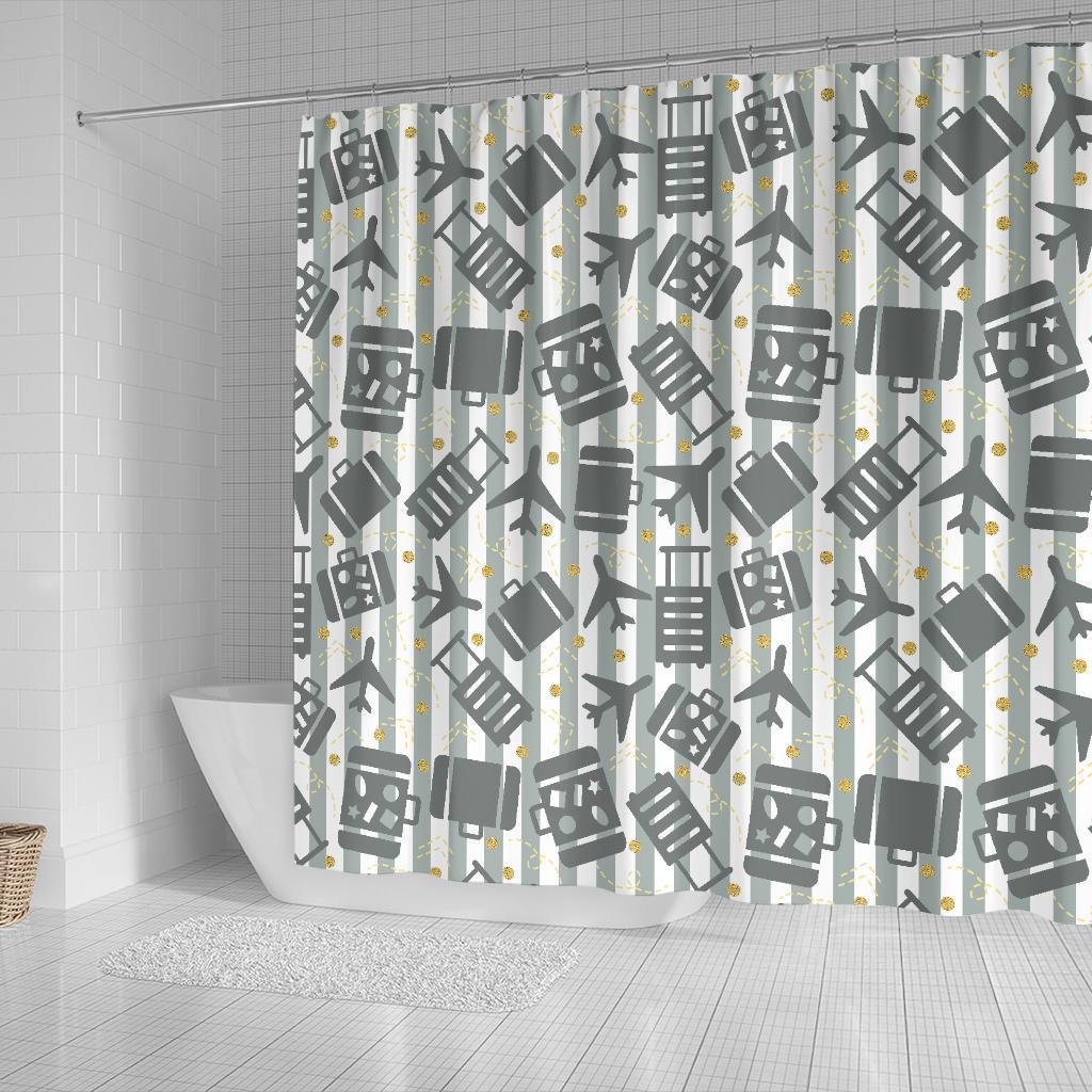 Airplane Luggage Pattern Print Bathroom Shower Curtain-grizzshop