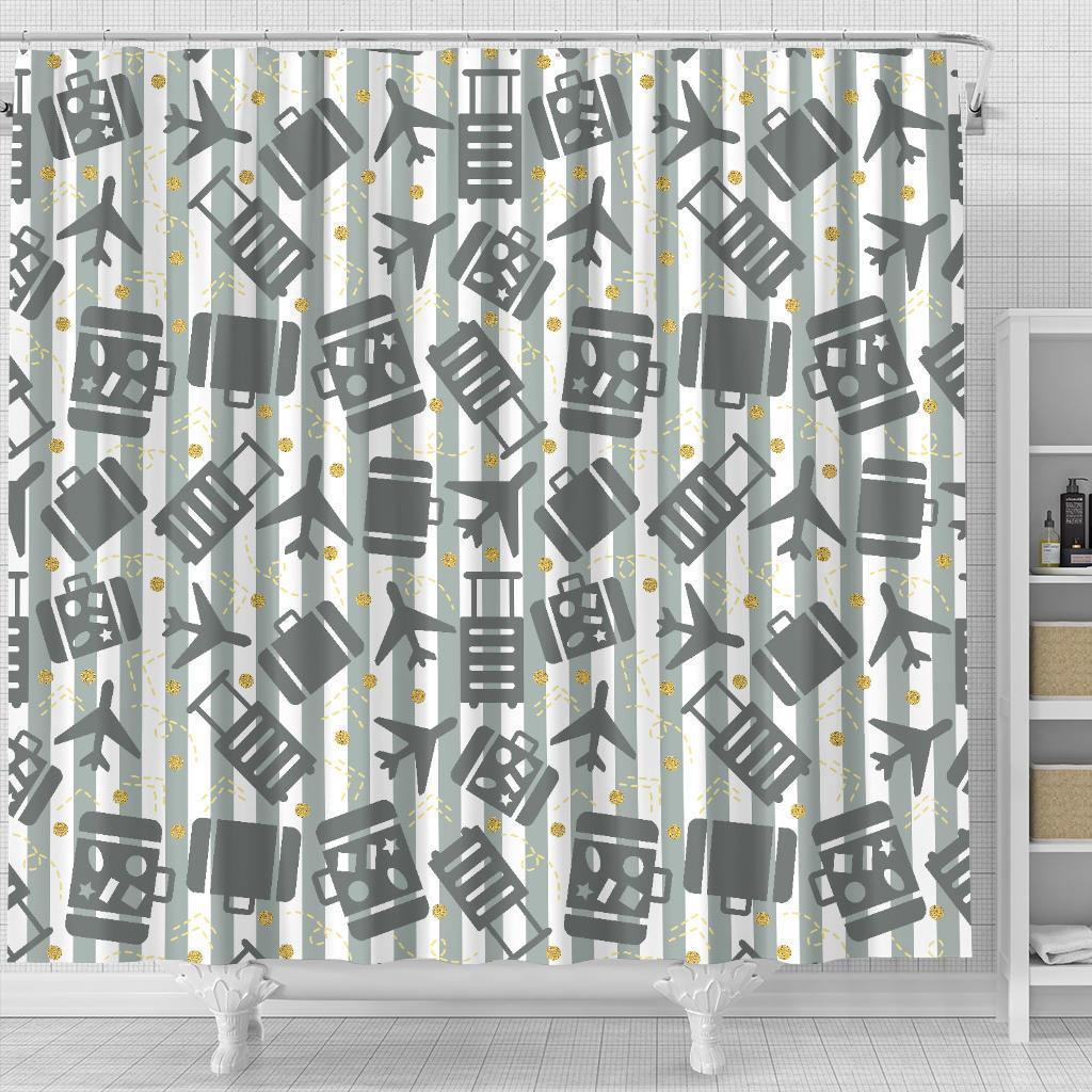 Airplane Luggage Pattern Print Bathroom Shower Curtain-grizzshop