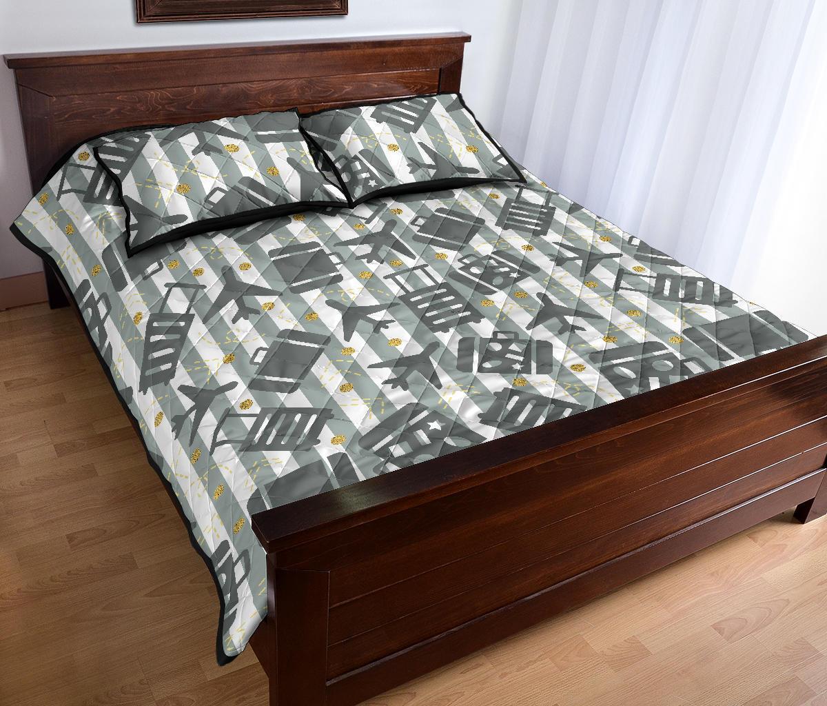 Airplane Luggage Pattern Print Bed Set Quilt-grizzshop