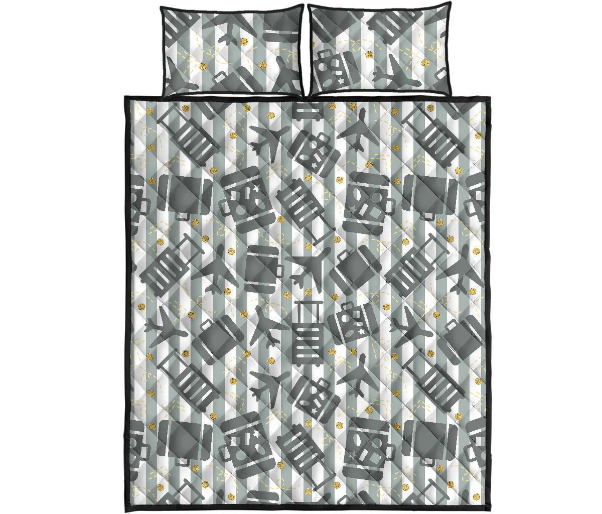 Airplane Luggage Pattern Print Bed Set Quilt-grizzshop