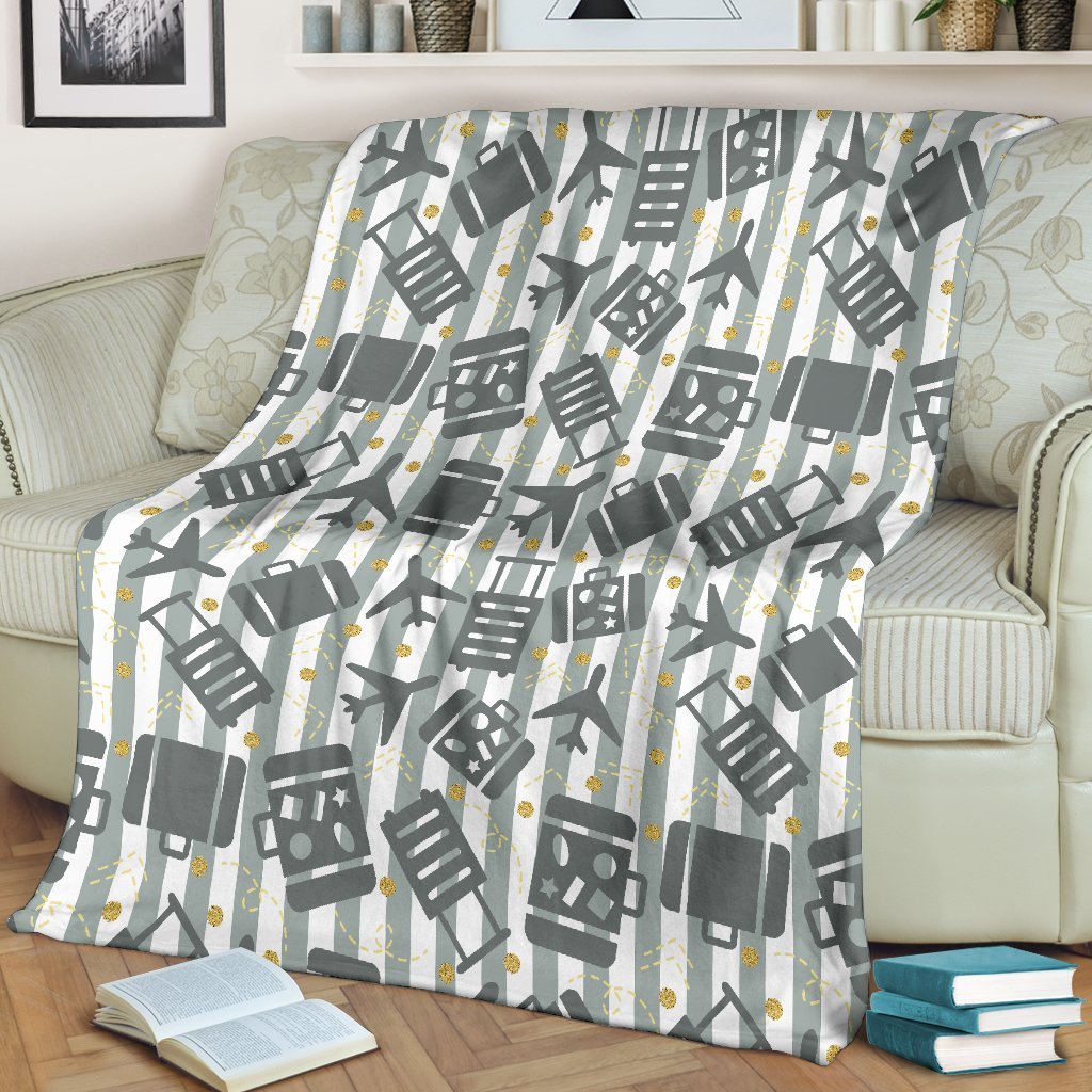 Airplane Luggage Pattern Print Blanket-grizzshop
