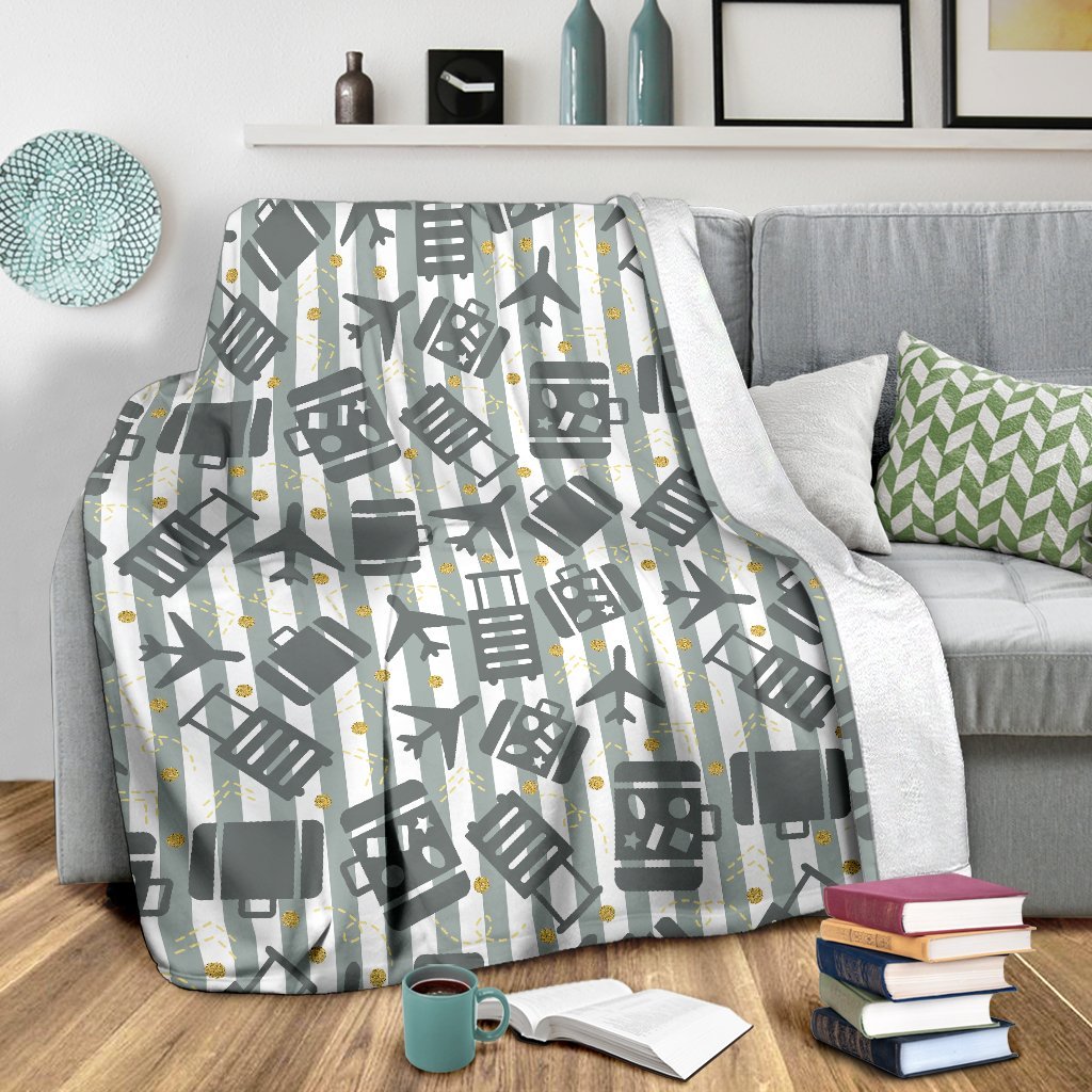 Airplane Luggage Pattern Print Blanket-grizzshop