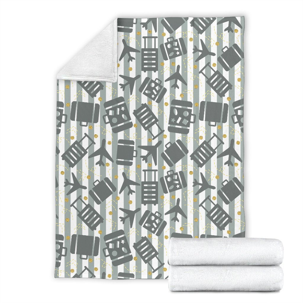 Airplane Luggage Pattern Print Blanket-grizzshop