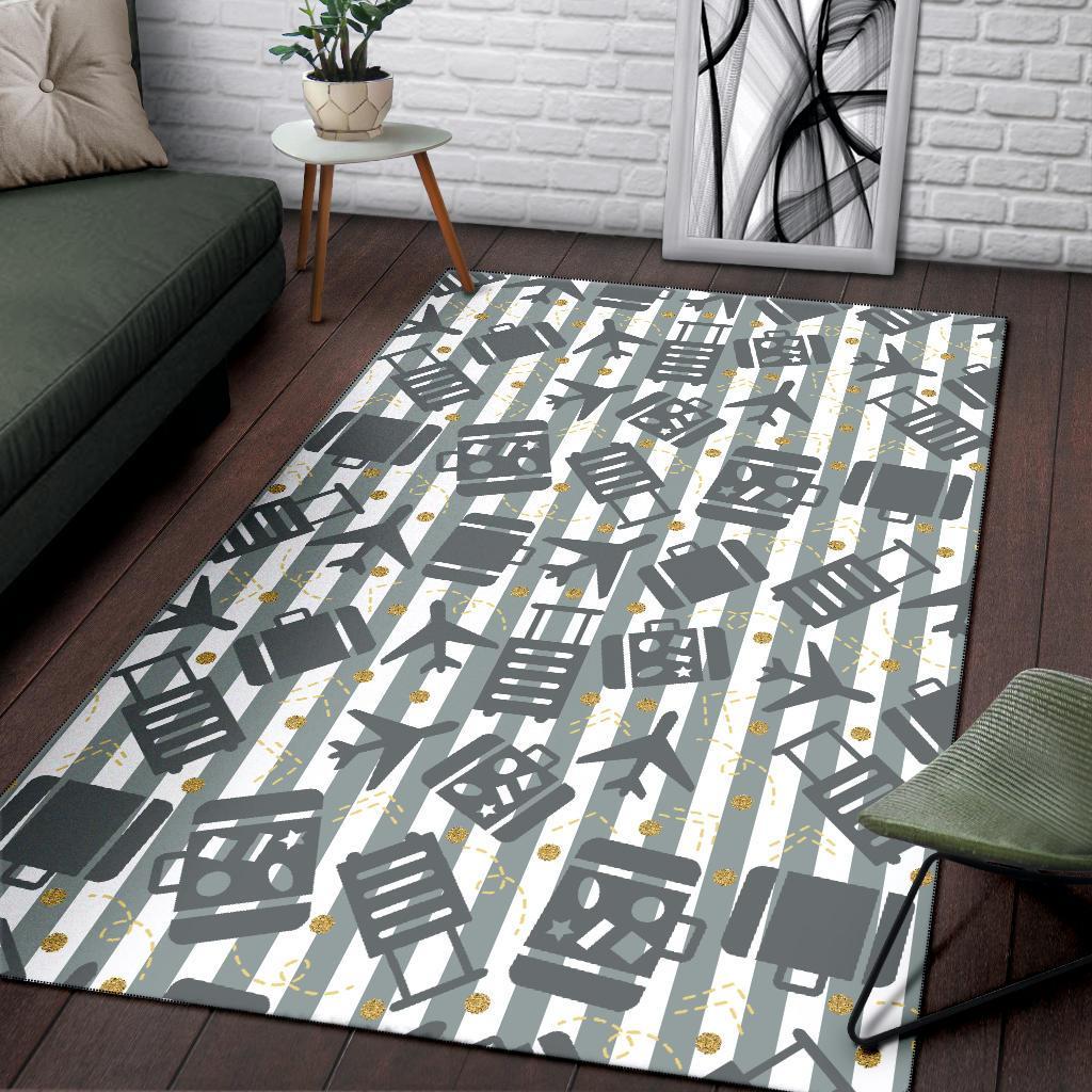 Airplane Luggage Pattern Print Floor Mat-grizzshop