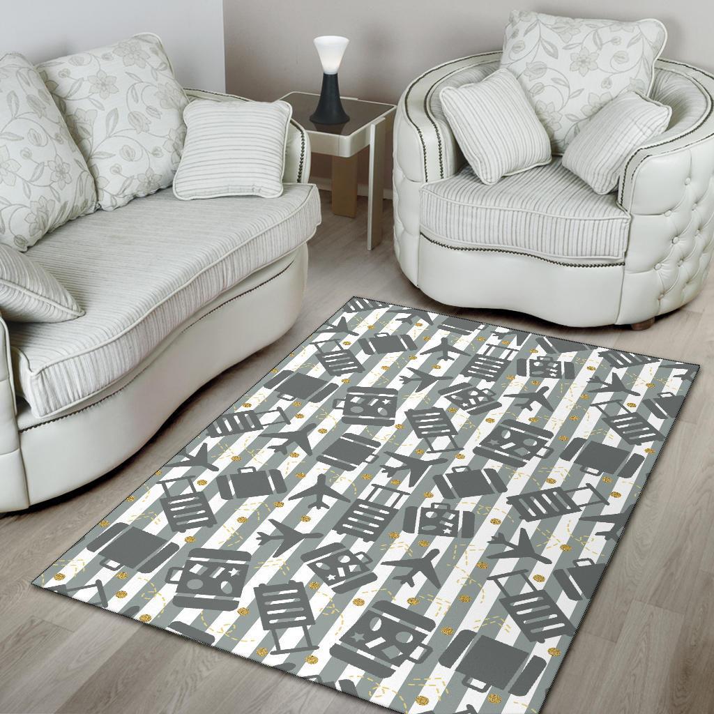 Airplane Luggage Pattern Print Floor Mat-grizzshop