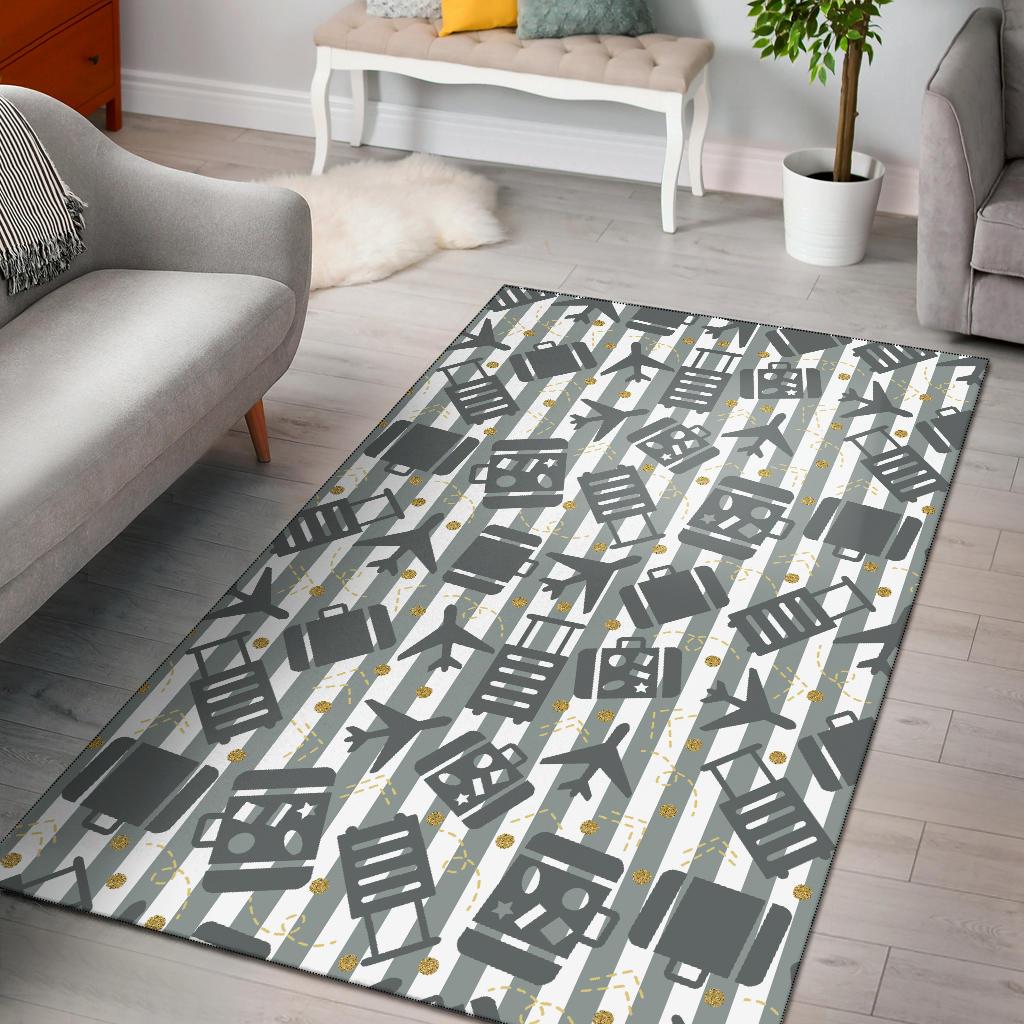 Airplane Luggage Pattern Print Floor Mat-grizzshop