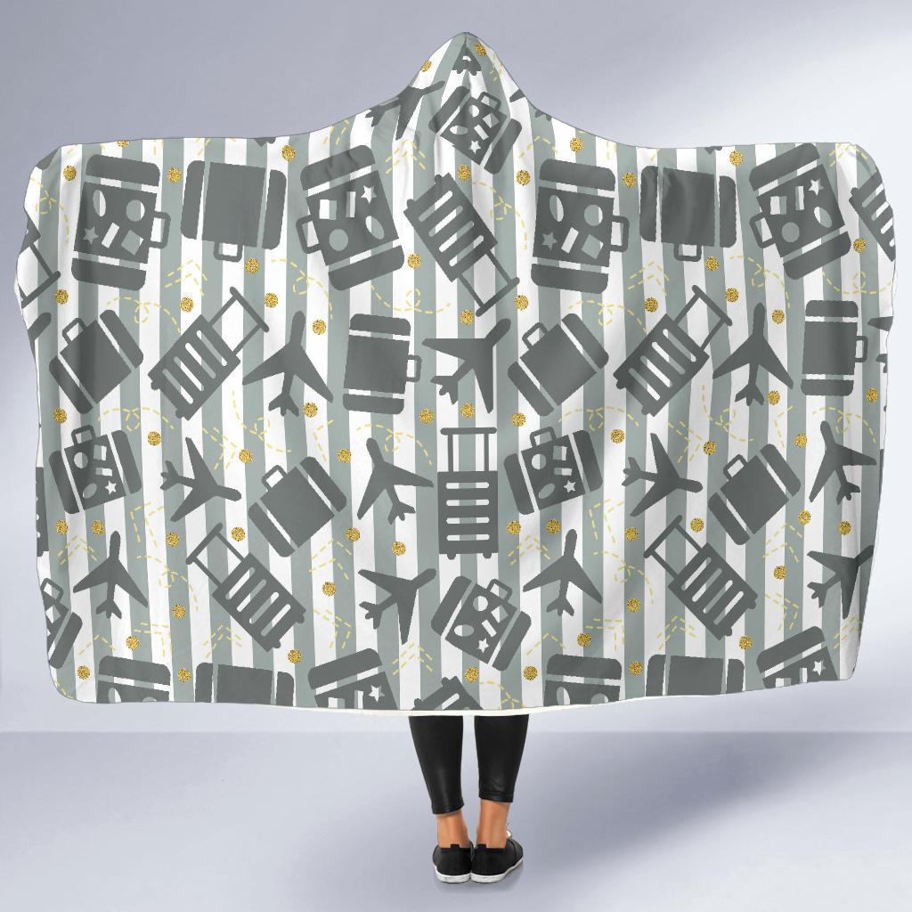 Airplane Luggage Pattern Print Hooded Blanket-grizzshop