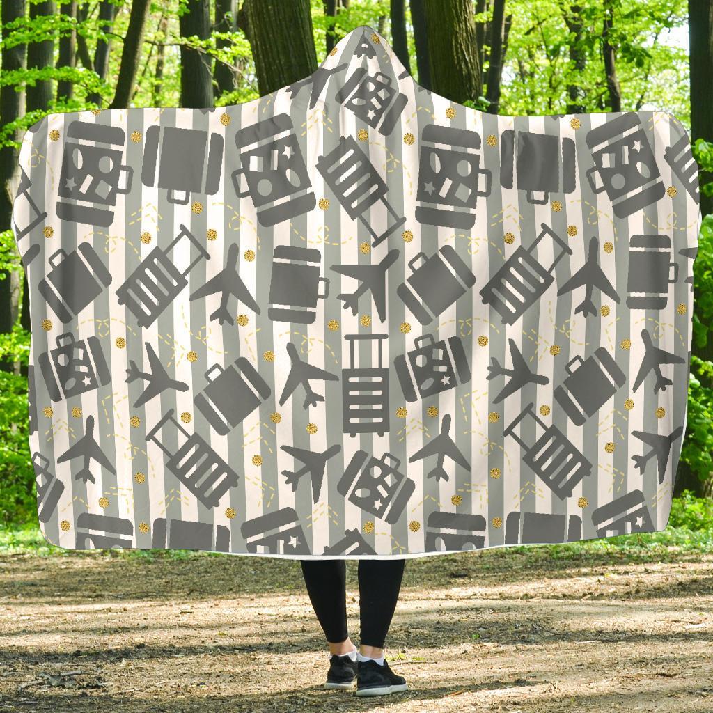 Airplane Luggage Pattern Print Hooded Blanket-grizzshop