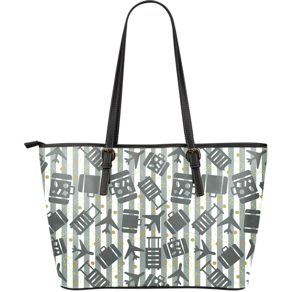 Airplane Luggage Pattern Print Leather Tote Bag-grizzshop