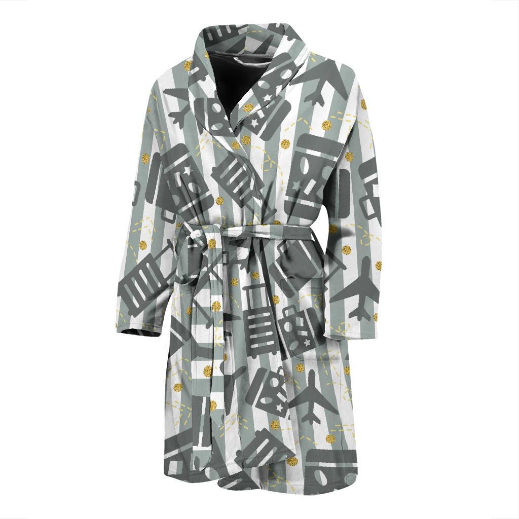 Airplane Luggage Pattern Print Men Long Robe-grizzshop