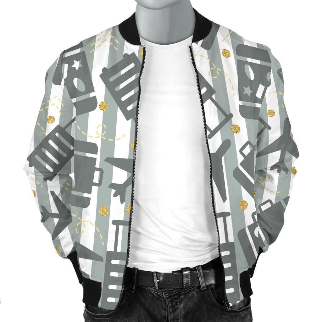 Airplane Luggage Pattern Print Men's Bomber Jacket-grizzshop