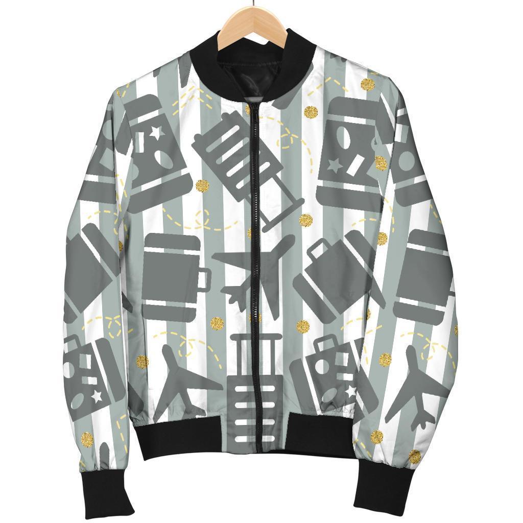 Airplane Luggage Pattern Print Men's Bomber Jacket-grizzshop