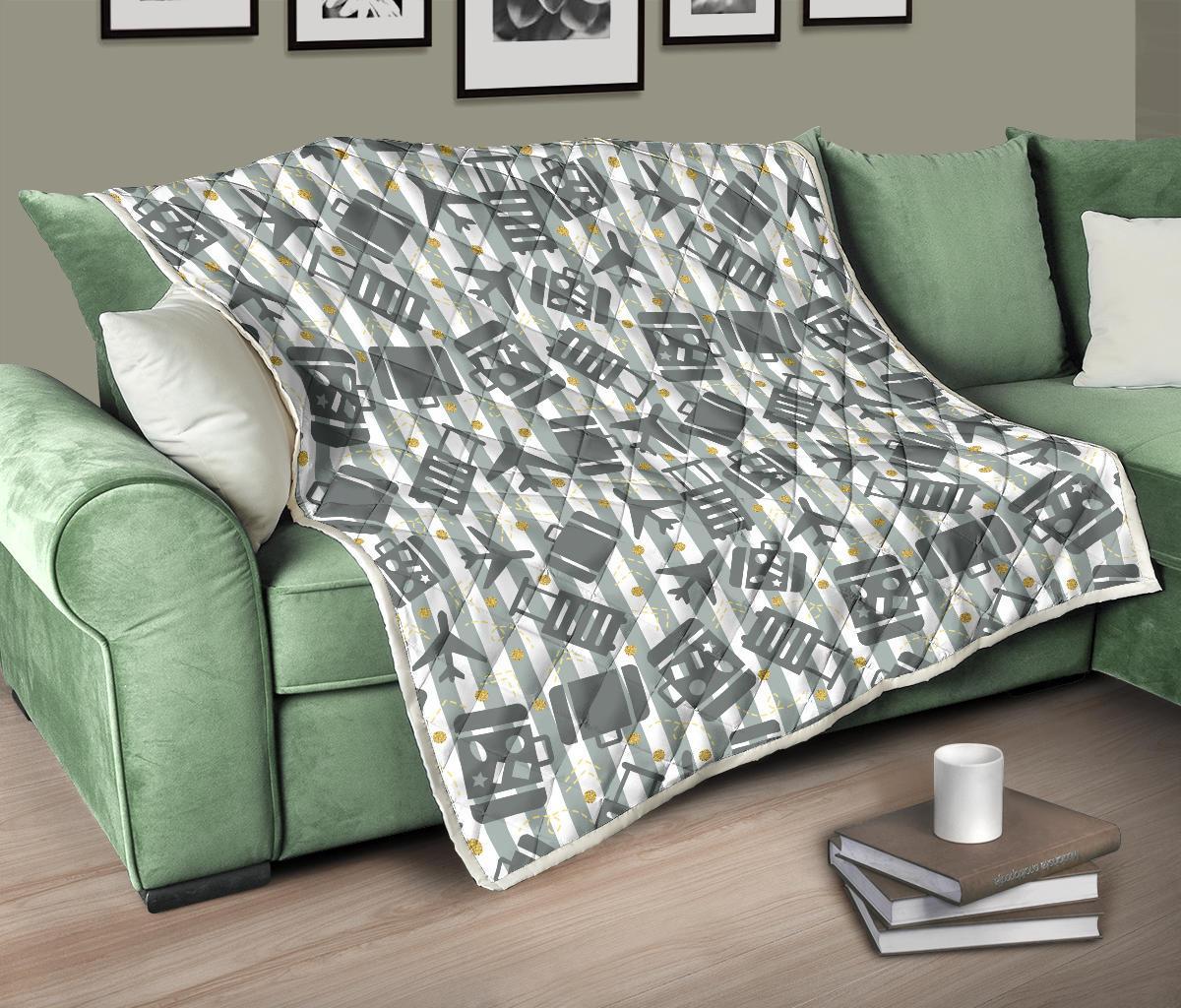 Airplane Luggage Pattern Print Quilt-grizzshop
