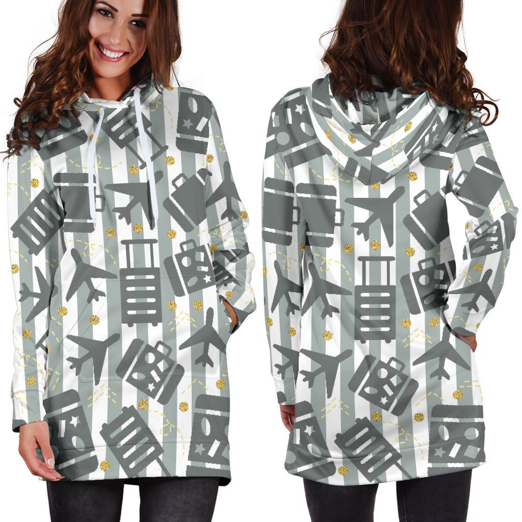 Airplane Luggage Pattern Print Women Hoodie Dress-grizzshop