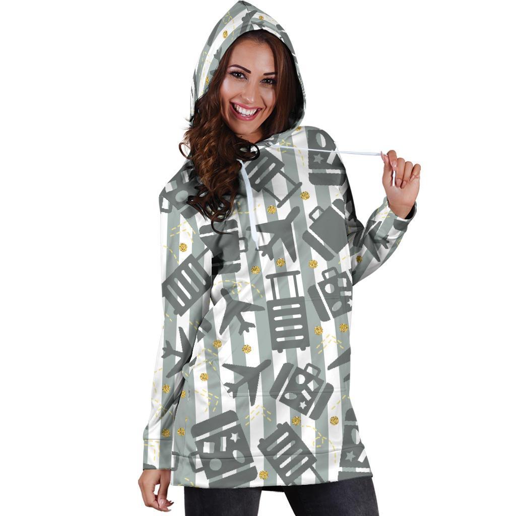 Airplane Luggage Pattern Print Women Hoodie Dress-grizzshop