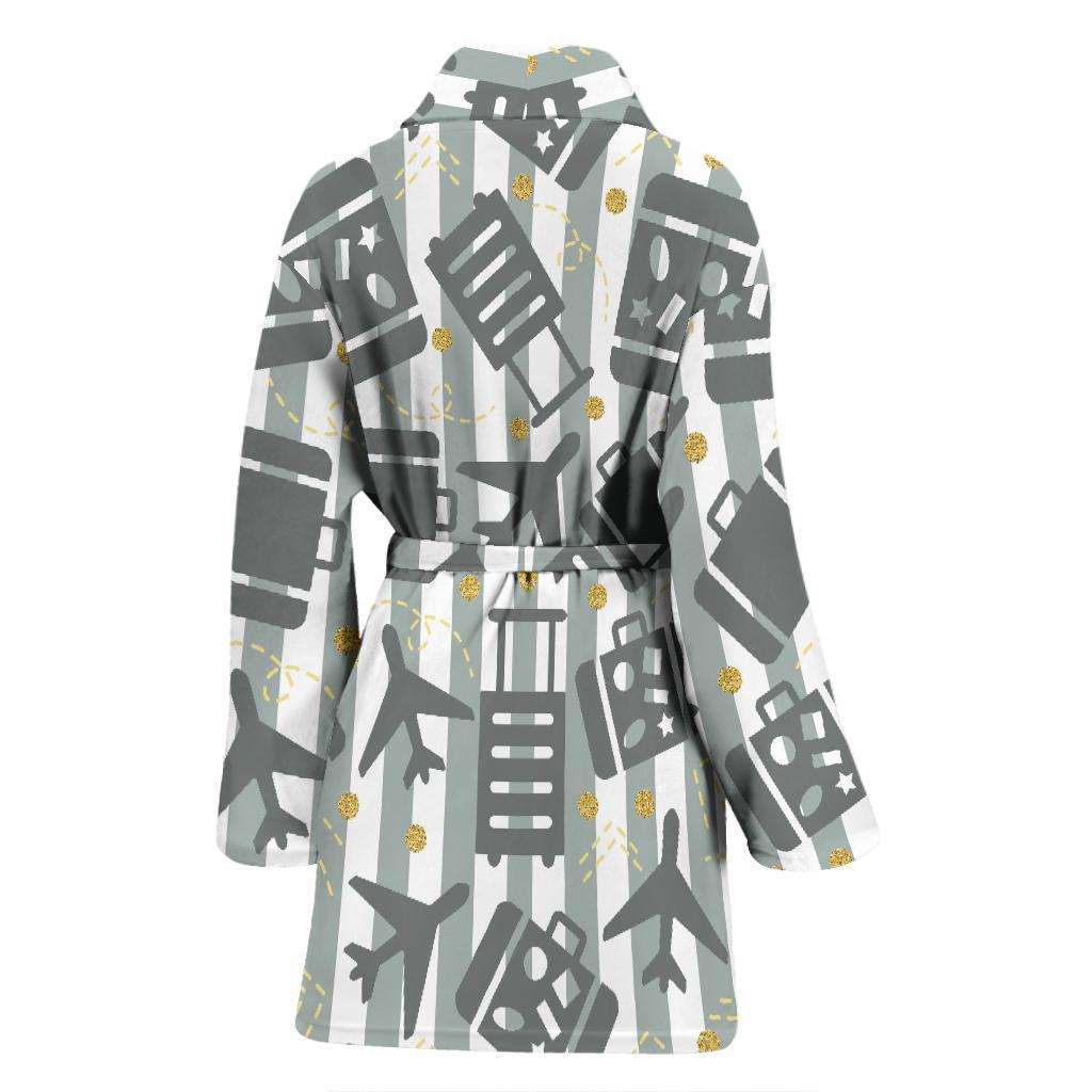 Airplane Luggage Pattern Print Women Long Robe-grizzshop