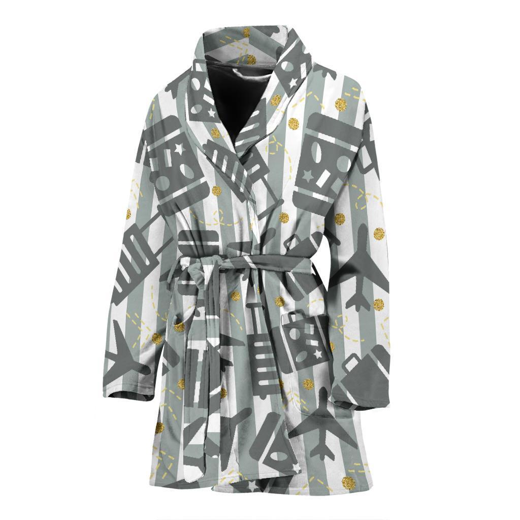 Airplane Luggage Pattern Print Women Long Robe-grizzshop