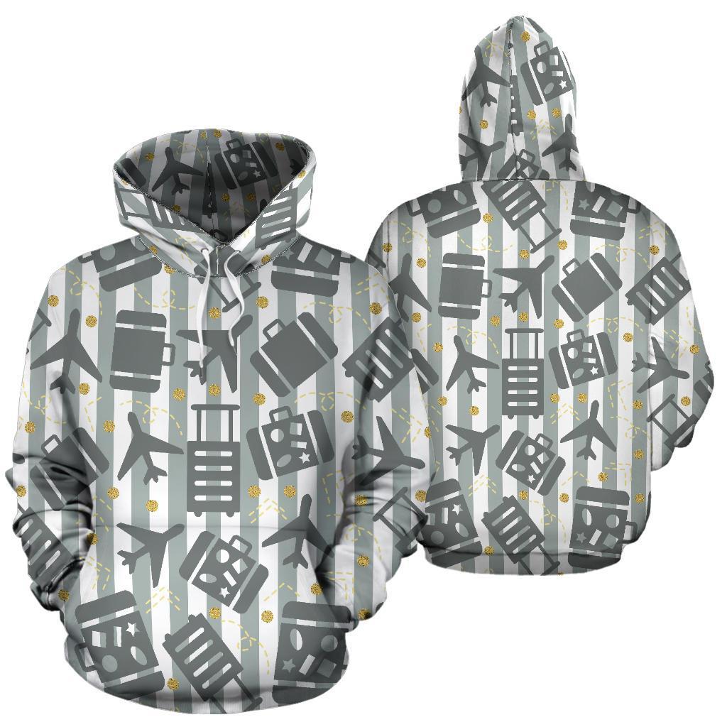 Airplane Luggage Pattern Print Women Men Pullover Hoodie-grizzshop