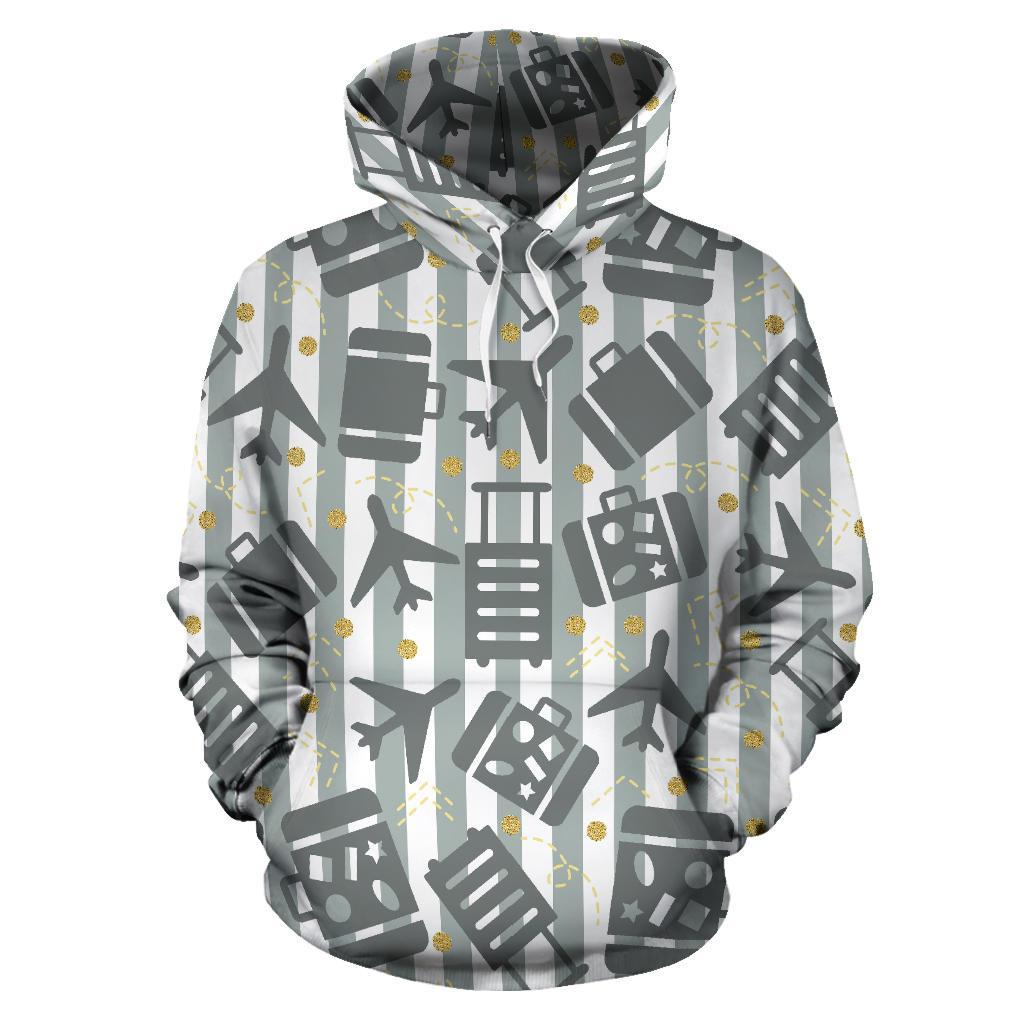 Airplane Luggage Pattern Print Women Men Pullover Hoodie-grizzshop
