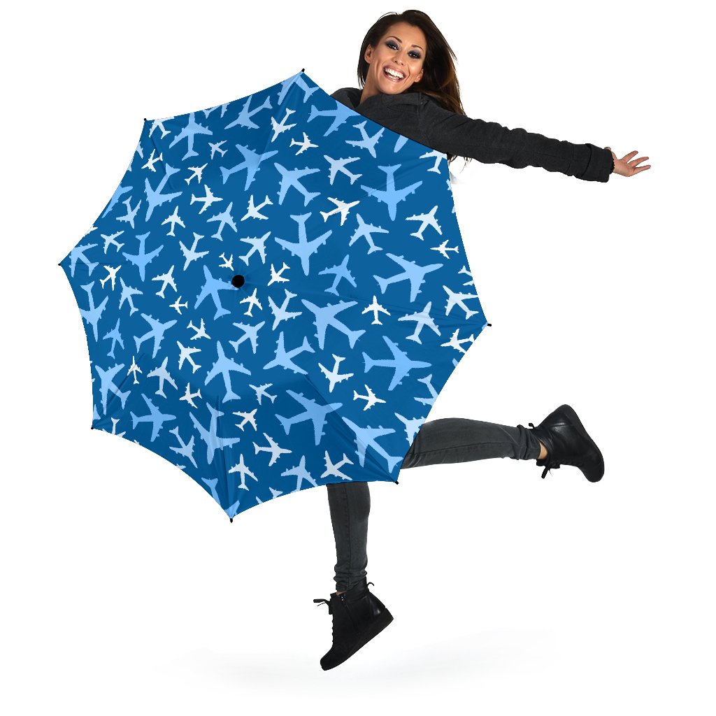 Airplane Pattern Print Automatic Foldable Umbrella-grizzshop