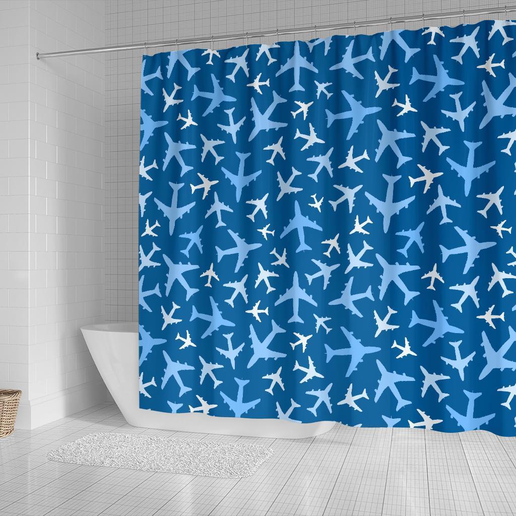 Airplane Pattern Print Bathroom Shower Curtain-grizzshop