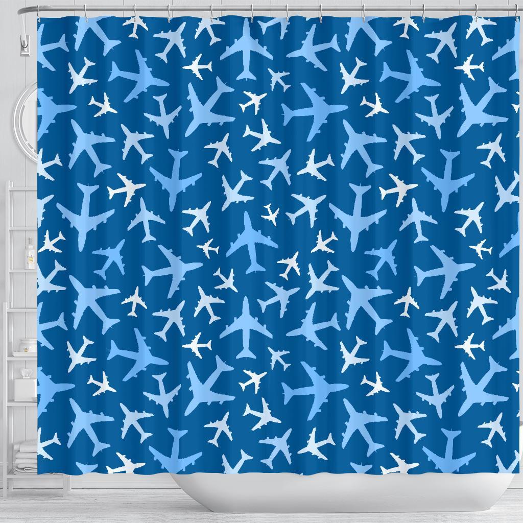 Airplane Pattern Print Bathroom Shower Curtain-grizzshop