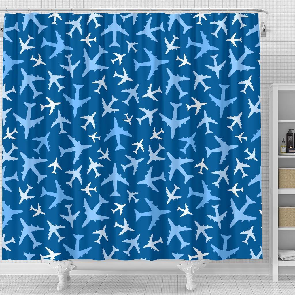 Airplane Pattern Print Bathroom Shower Curtain-grizzshop