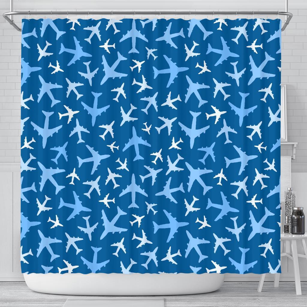 Airplane Pattern Print Bathroom Shower Curtain-grizzshop