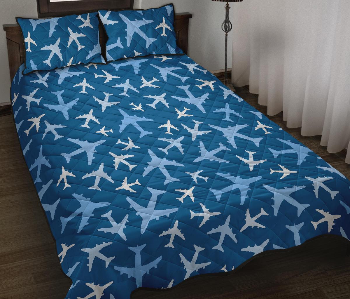 Airplane Pattern Print Bed Set Quilt-grizzshop