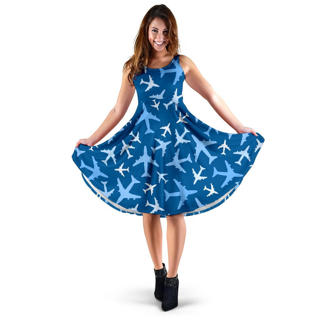 Airplane Pattern Print Dress-grizzshop