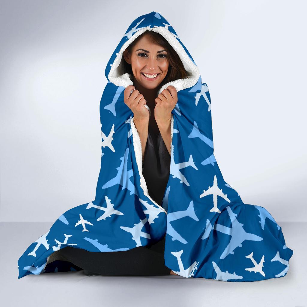 Airplane Pattern Print Hooded Blanket-grizzshop
