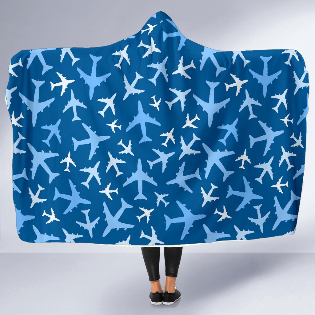 Airplane Pattern Print Hooded Blanket-grizzshop