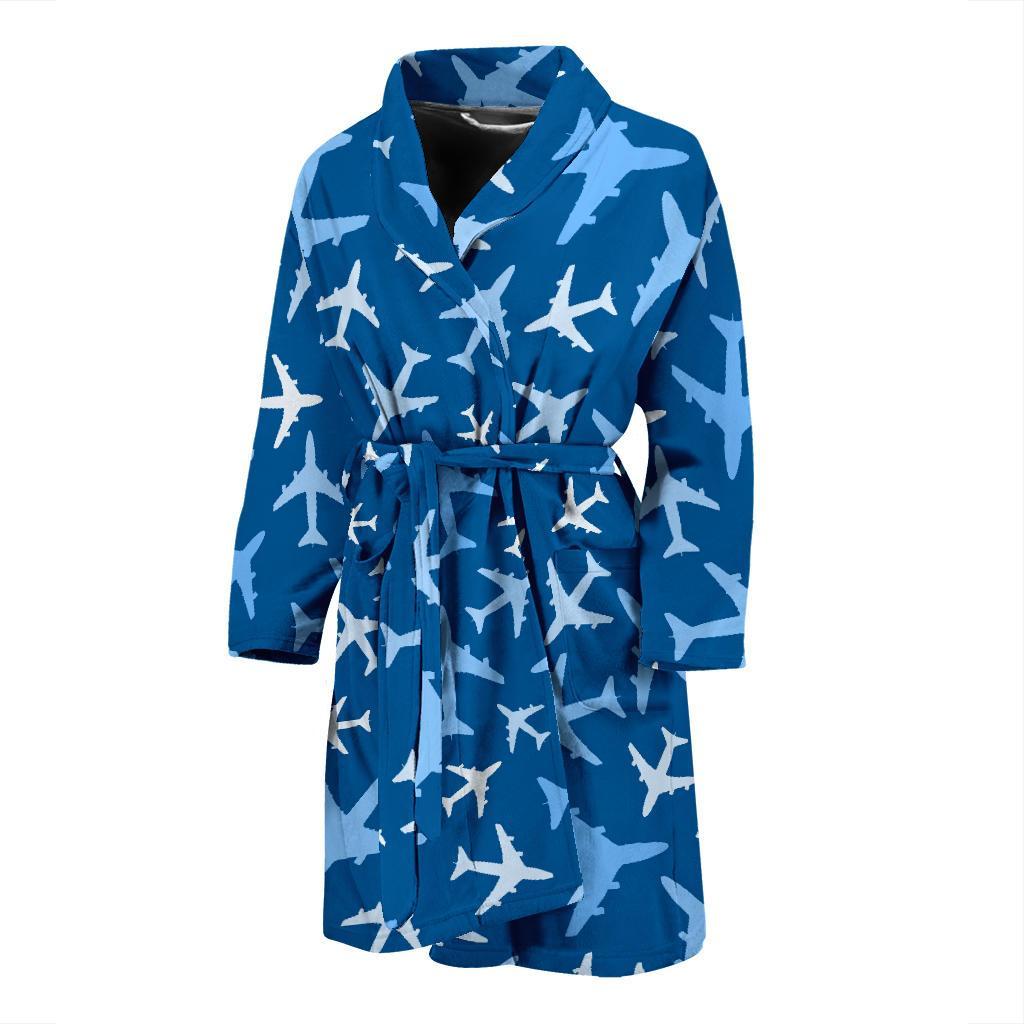 Airplane Pattern Print Men Long Robe-grizzshop